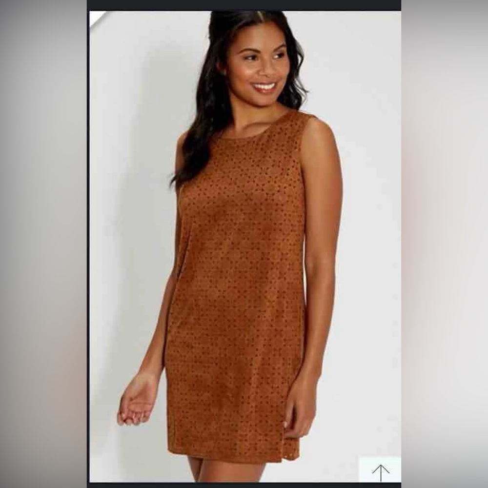 Maurices Brown Faux Suede Laser Cut Out Dress Size Small